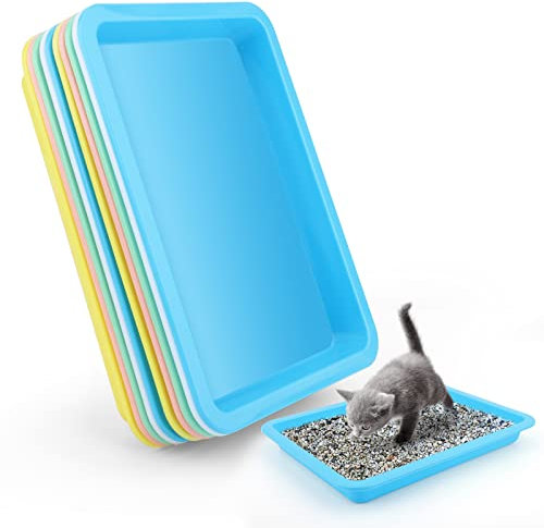 10pcs Nonstick Plastic Small Cat Litter Trays Kitten Litter Pan Cat Waste Tray for Indoor Kittens (5 Colors)