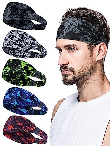 AWUMBUK Sport Stirnband Herren 5 Pcs Schweißband Stirn, Stretchy Haarband Schweißabsorption Atmungsaktiv Haarreif Männer Geeignet Für Bewegung, Fitness, Laufen