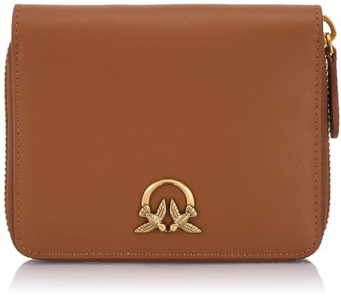 Pinko Taylor Zip Around Vitello Seta, Accessori da viaggio- Portafogli Donna, L17q_marrone - Leone-antique Gold, 13