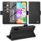 Giyer Handyhülle für Samsung Galaxy A41 Hülle mit Displayschutzfolie, Schutzhülle Galaxy A41 PU Leder Wallet Flip Case Standfunktion Kartenfach Klapphülle für Samsung A41 Tache Cover (Schwarz)