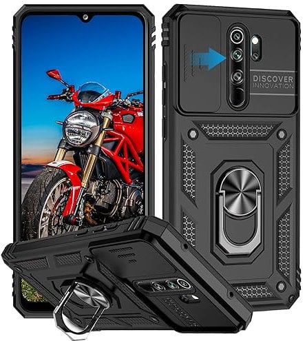 WeiCase Hülle für Xiaomi Redmi Note 8 Pro, Kameraschutz mit Slide Camera, Rüstung Schutzhülle mit 360 Grad Ring, Metall Halter Magnet Ständer, Silikon Stoßfest Handyhülle für Redmi Note 8 Pro