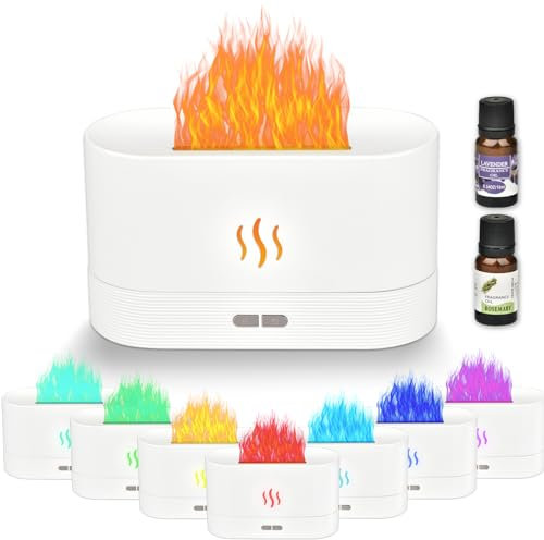 Holwim Aroma Diffuser, 7-Farben-Licht Flammen Duftöl Ätherische Öle Diffuser, 180ml Luftbefeuchter Humidifier Wasserlose Abschaltautomatik für, Schlafzimmer, Zuhause, Büro, Yoga(weiß)