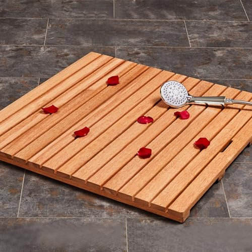 KDDEON Alfombrilla de Baño de Bambú,Alfombra de Baño de Madera Rectangular,Alfombrilla de Ducha de Bambú Antideslizante Impermeable,Tarima para Ducha,SPA y Sauna,Exterior (30x35cm/12x14in)