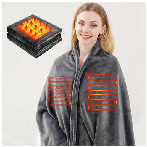 HAZARA Couverture Chauffante Batterie 3 Niveaux De Chaleur,150 X 80 Cm, Portable, Plaid Chauffant USB Lavable en Machine pour La Maison, Le Bureau, L'extérieur