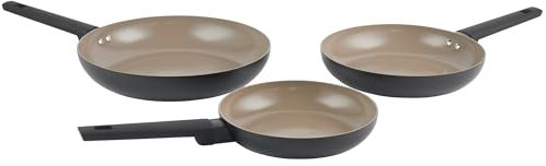 Salter BW12876EU7 Ceramic Frying Pan Set – 3 Piece 20/24/28 cm Recycled Aluminium Body, Healthy PFOA & PFAS-Free Non-Stick Coating, Induction, Soft Touch Stay Cool Handle, Egg/Omelette Cooking Pan
