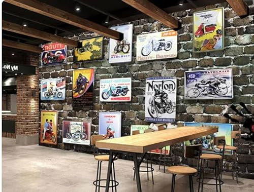 MOBYAT Papier peint 3D moto brique bar papier peint mural TV papier peint salon chambre papier peint, 3D, 200 x 140 cm