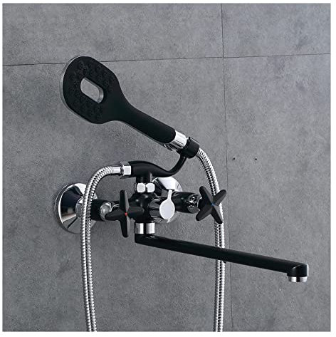 Badewannenarmaturen, Wandmontage, Badewannenarmatur, Badewannenarmatur mit Handbrause, Einhebelmischer für Badezimmer, langer Auslauf, Badewannenarmatur, Zweigriff-Badewannen-Duschset, Schwa