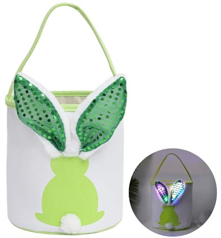 Osterkörbchen Mit Henkel, Osterkorb Hase Mit Led Licht, Osterdeko Beleuchtet, Osterdekoration Leuchtend, Osternester Zum Befüllen Kinder Mit Ohren Stoff Modern Basteln Plüsch Tisch Ostern Deko Grün