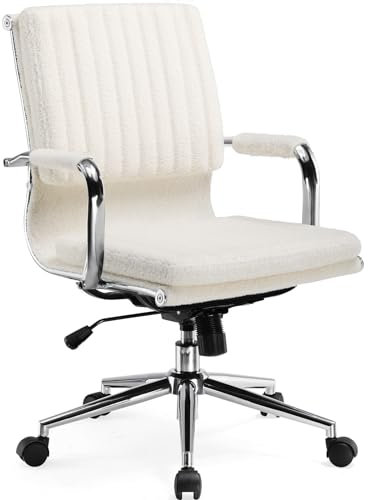COMHOMA Chefsessel Bürostuhl Ergonomischer Schreibtischstuhl Drehstuhl Computerstuhl mit Armlehnen Schminktisch Stuhl Höhenverstellbarer Chefstuhl mit Wippfunktion (Weiß-Teddy)