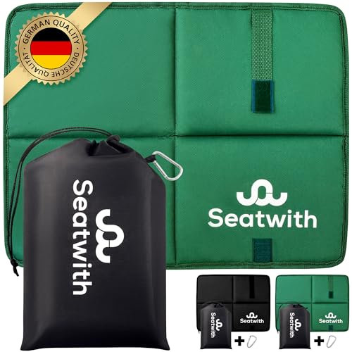 Seatwith® Gedächtnisschaum Outdoor Sitzkissen - Wärme und Extremer Komfort Wetterfest (45x35cm) - Thermo Faltbar für Camping, Stadion und Wandern (Grün)