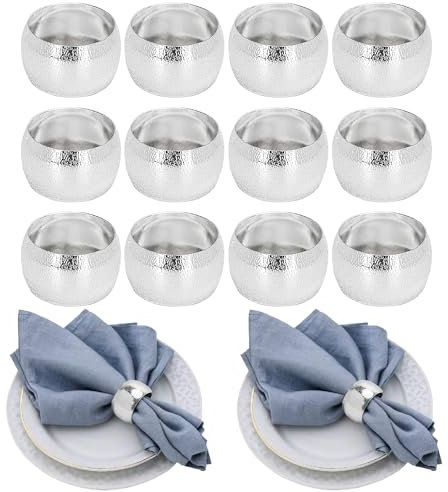 Serviettenringe Silber 12 Stück Metall Serviettenring Set, servietten Ringe Napkin Rings für Hochzeitsfeier Weihnachten Ostern Familienessen Abendessen Jubiläum Tischdekoration