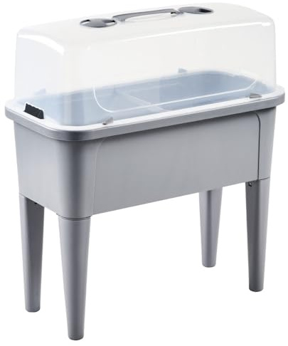 Muddy Hands Grey Plastic Large Plant Pot with Lid Outdoor Garden Tall Planter Grow Table Stand Raised Bed