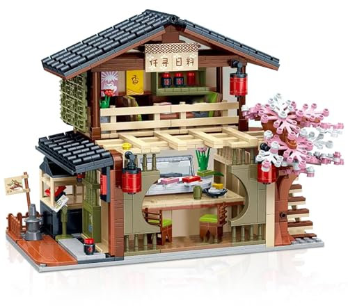 Hallisun Street View Sushi Shop Building Block, dimensioni normali giapponese Sakula House costruzione creativa, simulazione Giappone architettura giocattolo kit per adulti bambini 8+, 763 pezzi