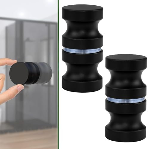 STCRERAG 2PCS Pomos de Puerta de Ducha, Perilla para Puerta con Doble Botón, Manija de Puerta de Vidrio de Aleación de Aluminio, Redonda Manija de Repuesto de Puertas de Cristal/Ducha/Oficina(Negro)