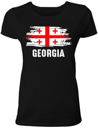 Damen T-Shirt mit Georgien Länder Fahne/Flagge für Fans & Supporter und Fußball EM WM - auch als Geschenk für Fußball Trikot Fans