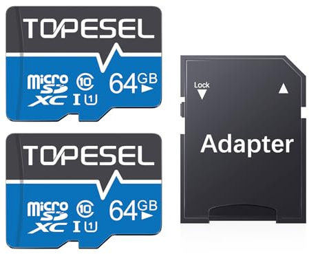 TOPESEL 64GB Micro SD Card 2 Pack Memory Cards UHS-I TF Card Class 10 for Camera/Phone/Dash Cam/Tablet/PC/Computer(2 Pack U1 64GB)