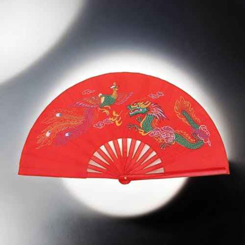 BONKZEBU Red Tai Chi Martial Arts Kung Fu Bamboo Fan Right Hand Wushu Dance Practice Training Chinese Tai Chi Folding Fan Kung Fu Fan Martial Arts Fans
