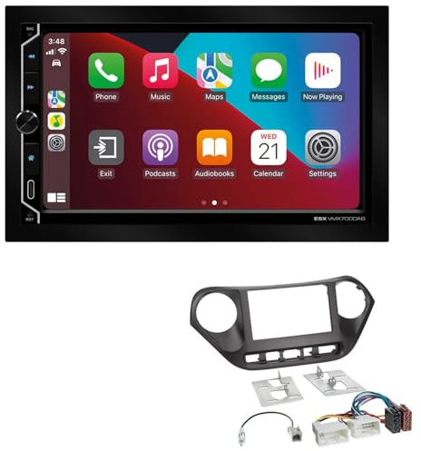 ESX VMX700DAB 2-DIN Autoradio kompatibel mit Wireless Apple CarPlay Android Auto Bluetooth DAB+ passend für Hyundai i10 ab 2013 schwarz
