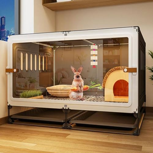 RTTZBOZ Deluxe-Kaninchenheim, Kaninchenkäfig, Laufstall für Kleintiere, Kaninchenkäfig für Meerschweinchen, Käfig für den Innenbereich(Black)