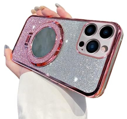 IMEIKONST Case Compatible with iPhone 11 Pro Max, Electroplate Gradient Glitter Makeup Mirror Ring Kickstand Lens Protection Shockproof Bumper Cover for iPhone 11 Pro Max. Rose Gold DSJ