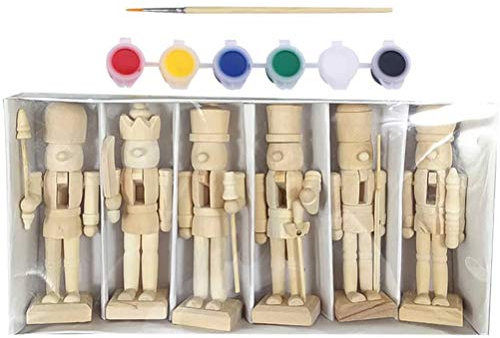 SUPYINI Wooden Peg Christmas, 27 * 14 * 4 6pcs 12cm Christmas Nutcracker Ornament Set Wooden Nutcracker Character Soldier Toy Wooden Doll Figure Painting Toy (Assorted Color)