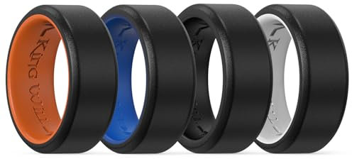 King Will Alliances en silicone pour homme et femme, motif cœur fin, noir/bleu/bleu menthe/gris, bague de fiançailles en caoutchouc, 8 mm de large, 2,2 mm d'épaisseur, X 1/2(67.19mm), Silicone, Aucune