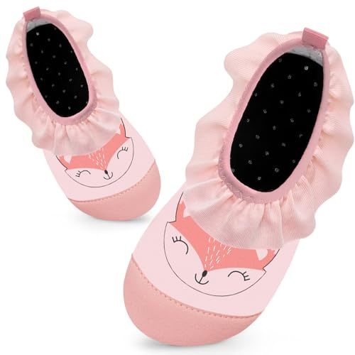 Kids Swim Water Shoes Toddlers Baby Aqua Socks Quick Dry Pool Beach Barefoot for Girls Children(Foxes Pink,28/29 EU)