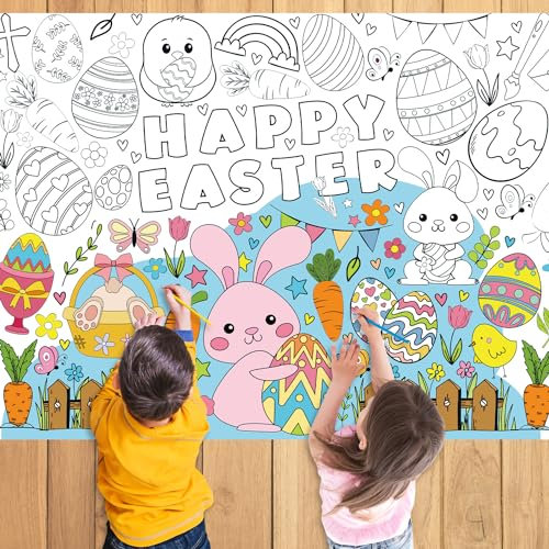 Ausmaltischdecke Kinder,Maltischdecke für Kinder,Ostertischdecke,Ostern Basteln Osterhase Ostereier Ei hase Deko,Ostergeschenke,Riesige DIY Papier-Tischdecke,Osternbasteln