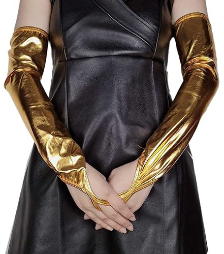 Blausky Damen Handschuhe, Gold, Kunstleder, 50 cm, Hakenfinger, Frauen, Erwachsene Frauen, Handschuhe