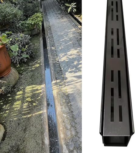 AVLLSO Channel drain outside Slim Channel Drain, 39.4in Metal Trench Drain Grille Kit for Yard/Concrete/Gazebo, Underground Sewer Gutter Drain Pipe(Black,20x5cm/7 9/10 x 2 in)