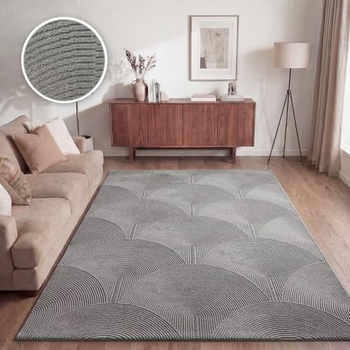 TT Home Wohnzimmer Teppich Esszimmer Kurzflor Boho Design Skandinavisch Unifarben Mit Bogen Optik Hoch-Tief-Effekt Modern, Größe:120x160 cm