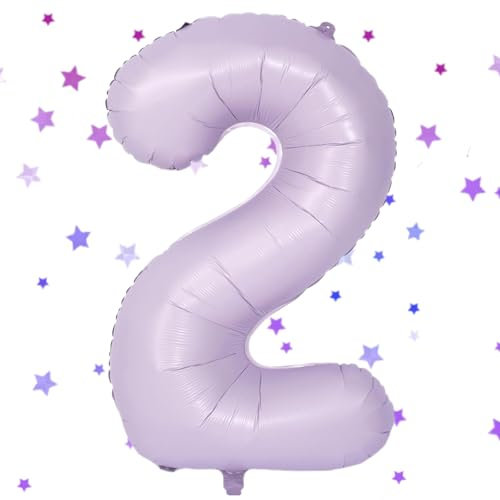 Hell Lila Luftballon 2 - 40 Zoll Folienballon, 101cm Zahlenballon für 2 Jahre Geburtstag - Helium Ballon Geburtstagsdeko für Mädchen und Junge