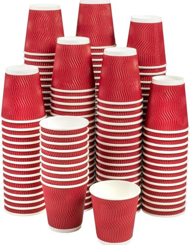 Efforias 500 X 8oz Ripple Coffee Cups - Insulated Triple Walled Takeaway Coffee Cups - Cups for Hot and Cold Drinks for Christmas & Birthdays Parties (Red)