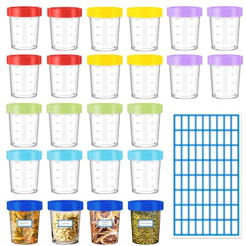 24 Pcs Small Plastic Containers with Lids, 4oz/120ml Small Food Containers with Lids in 6 Colors with Graduation, Food Storage Pots for Sauce Snack Yoghurt, Reusable & Leakproof, with Label Stickers
