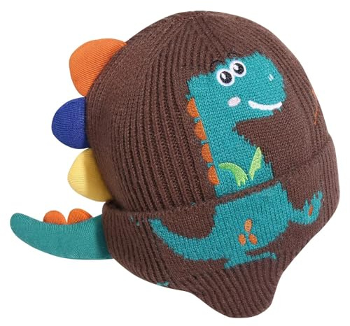 Landofgenie Strickmütze Beanie für Herren & Damen, Warme Wintermütze, Dehnbare Unisex Thermo-Mütze mit Dino-Design