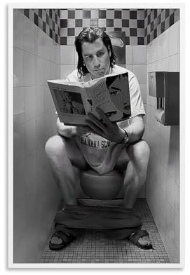 Pulp Movie Posters Fiction Lustiges Badezimmer Vincent Vega Auf Der Toilette Badezimmer Poster Für Zimmer, Ästhetische Leinwand-Wandkunst, Schlafzimmer-Dekor Poster 16x24inch(40x60cm)