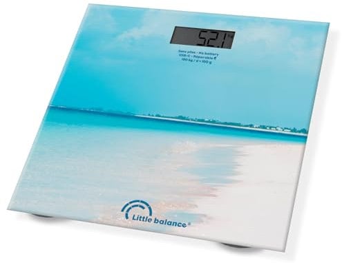 LITTLE BALANCE 8840 Karibik Personenwaage ohne Batterie Wiederaufladbar USB-C reparierbar 180 kg Karibik Design