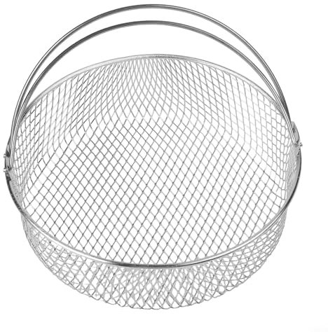 Cestello in rete per friggitrice ad aria in acciaio inossidabile con manico pieghevole, diametro 20,3 cm, compatibile con friggitrici ad aria 6QT 8QT, cestello antiaderente per cottura a vapore per