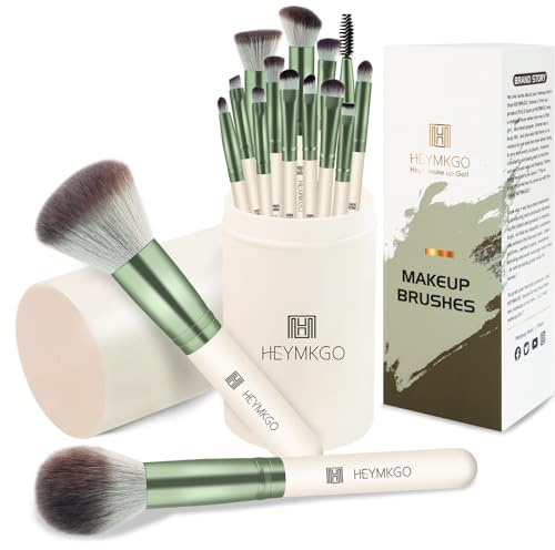HEYMKGO Set Pennelli Make Up 15 Pezzi Pennelli Trucco con Porta Pennelli Make Up da Viaggio Premium Setole Sintetiche per Fondotinta Kabuki Cipria Correttori Fard Ombretto Illuminante e Sopracciglia