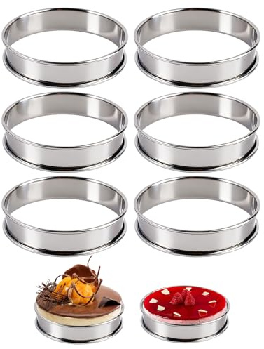 Coppa Pasta Tondi 10 cm, 6 Pezzi Stampo per Dolci Antiaderenti in Acciaio | Doublement Roulé Anelli da Dessert da 10x2.5 cm, Torta Stampo Circolare Anello per Mousse, Pasticceria, Dessert, Muffin