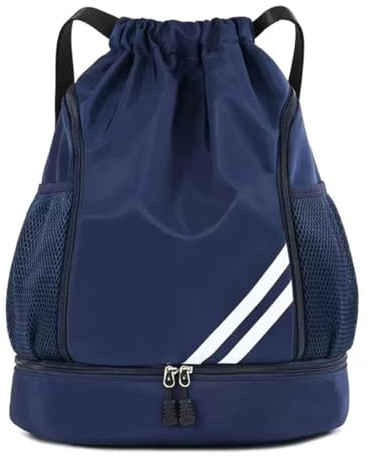 ZenithPeak Turnbeutel Wasserdicht, Sportrucksack mit Schuhfach Turnbeutel Damen mit Innentasche and Außentasche Große Sportbeutel Junge mit Kordelzug für Reisen, Fitnessstudio, Schwimmen (Tiefblau)
