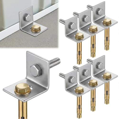 Otoolling 8 Set Shed Anchor Kit Heavy Duty 1.77 x 1.77 Corner Brackets with Expansion Bolts Screws and Nuts, Metal L-Shaped Bracket Anchor Set for Securing Outdoor Sheds, Garages, Greenhouses