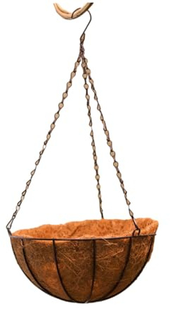 Yardenfun Metall Hängekorb mit Kokosfaser-auskleidung Runder Blumenampel Pflanzhalter aus Stahl Dekorativer Blumentopf für Balkon und Außenbereich