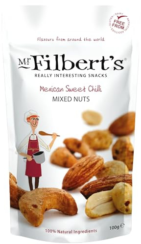 Mr Filbert's Chipotle Spiced Mixed Nuts, Roasted Peanuts Almonds and Cashews, Sweet and Spicy Snack with Chilli Garlic and Fennel, 12 x 100g