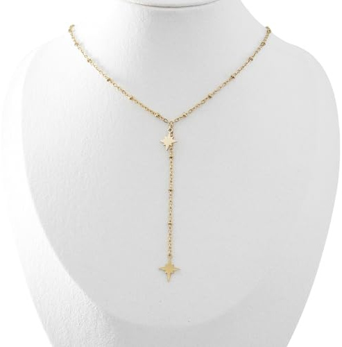 Générique Collier cravate en acier inoxydable doré avec breloques étoiles