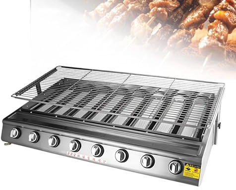 Barbecue à Gaz avec Plancha et Grill, 4/8/10 Feux Infrarouge, Couvercle en Inox 304, Support de Hauteur Réglable, Brasero Extérieur pour Terrasse et Camping Car(8 Burner)