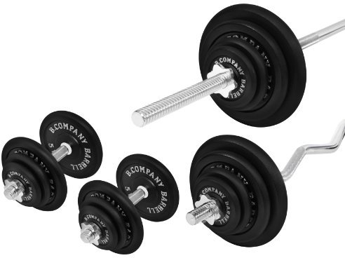 Bad Company Hantelset I Hantelscheiben aus Gusseisen (4 x 1,25 kg, 4 x 2,5 kg und 4 x 5 kg, 2 x 10 kg, 2 x 15 kg, 2 x 20 kg) inkl. Langhantel, SZ-Curlstange und Kurzhanteln 30/31 mm I Komplett-Set 145,5 kg