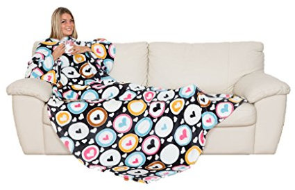 Kanguru Kuscheldecke mit ärmeln, Sofa Decke zum anziehen 210x140 cm, mit zentrale Tasche, weiche Flannel mikrofaser, tv tagesdecke, fleecedecke, tragbare und Oversize Mehrfarbig Hertzen