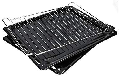 Bauknecht Backblech-Set, Schwarz, 17.4 x 14.7 inches, Einsetzbar in Backöfen, enthält Gitter, 445 mm x 375 mm, Bleche emailliert, Rost verchromt, Whirlpool