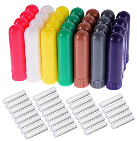 28 Sets Inhalador Nasal de Plástico Tubo de Aceites Esenciales Rellenable Palillos de Inhalador, 7 Colores, con Mechas